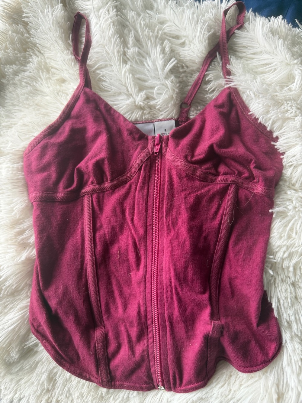 Armani Exchange Burgundy Zip-Front Cami Top